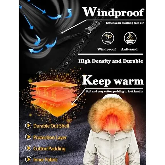 New Szory Down Jacket Women's Size L Long Puffer Parka Coat Removable Fur Hood - Picture 7 of 10